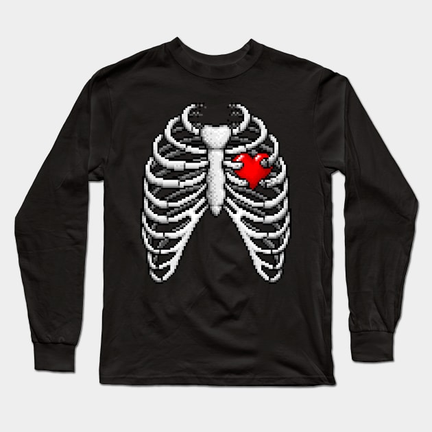 Retro at Heart - Pixel art ribcage Long Sleeve T-Shirt by GEEKsomniac